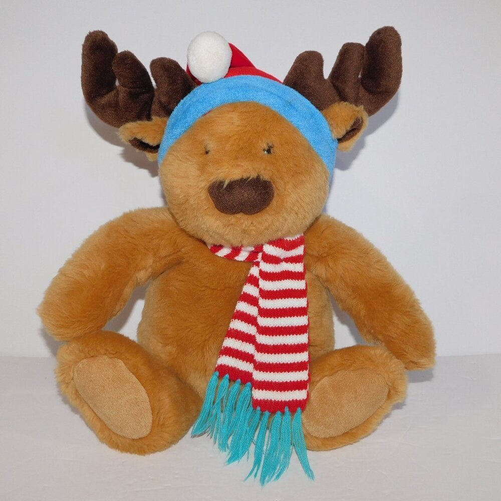 Russ Holiday Christmas Santa Hat Brown Reindeer Stuffed 16" Plush Toy Holiday